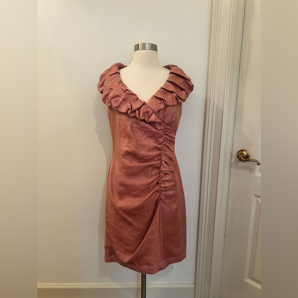 Victor Costa Pink Metallic V Neck Mini Dress Preowned